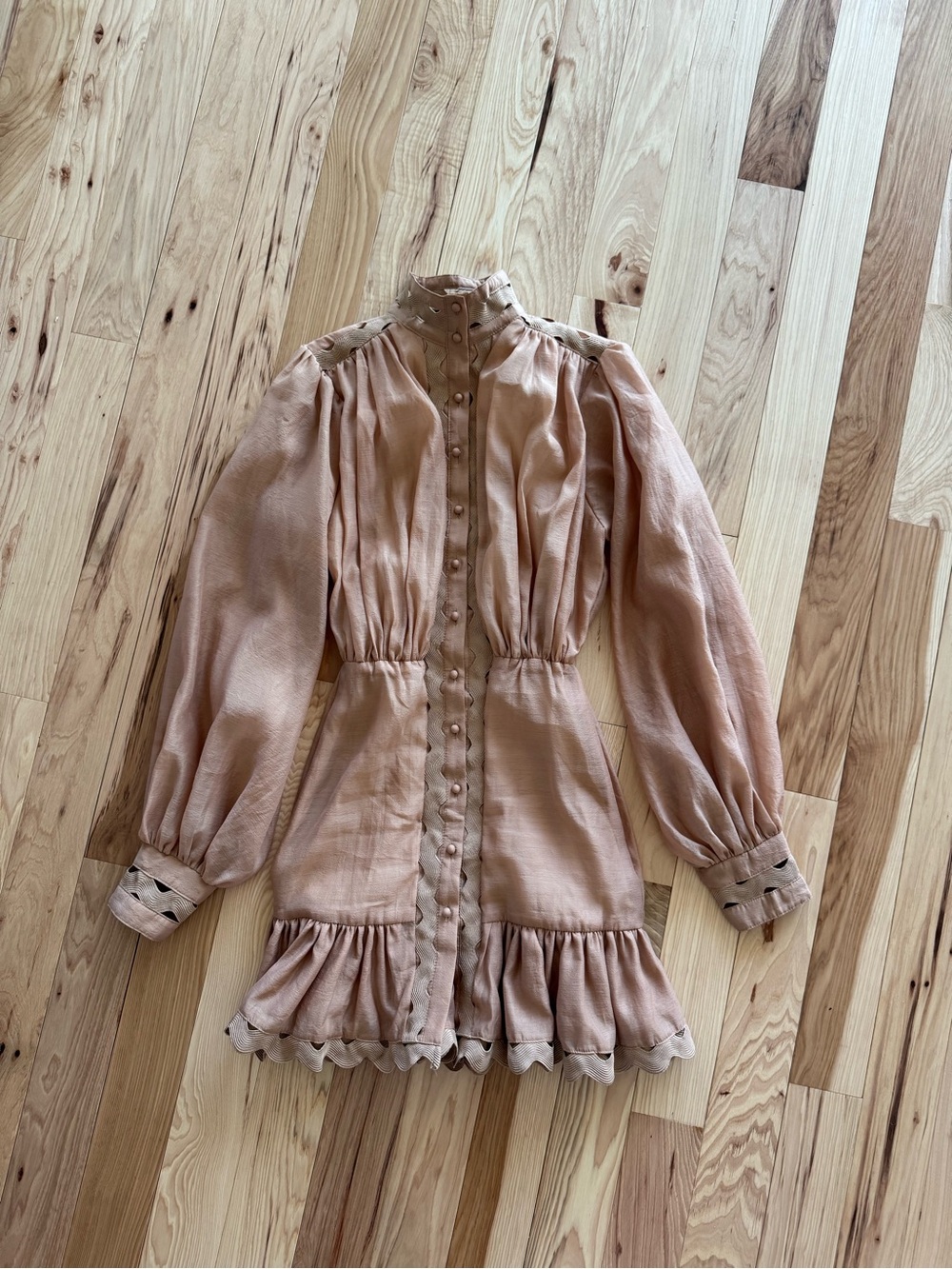 Missguided + Blush Peach High-Neck Ruffle Mini Dress